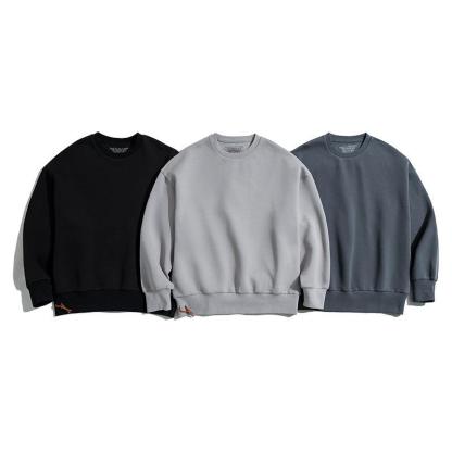 灰色落肩太空棉衛衣空氣層無帽圓領外套頭男潮-Retro's Wear