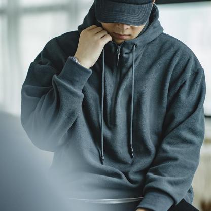 馬登工裝軍綠色搖粒絨連帽衛衣加絨打底疊穿外套頭男秋冬-Retro's Wear