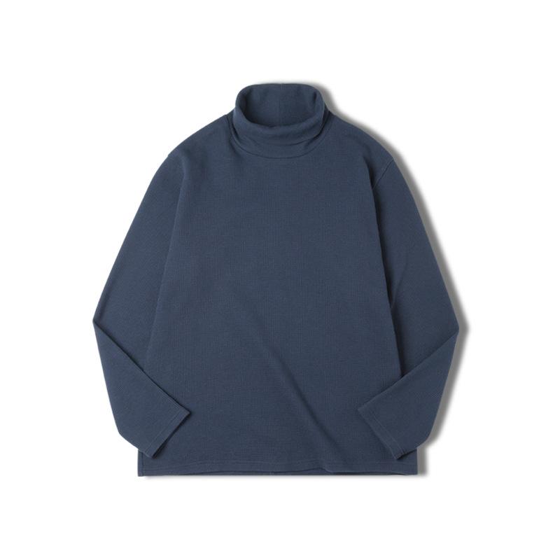 美式休閑灰色高領衛衣純色內搭打底衫長袖T恤男秋冬-Retro's Wear