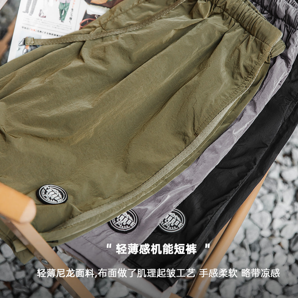 山系戶外輕薄尼龍短褲速幹機能褶皺肌理感五分中褲男夏-Retro's Wear