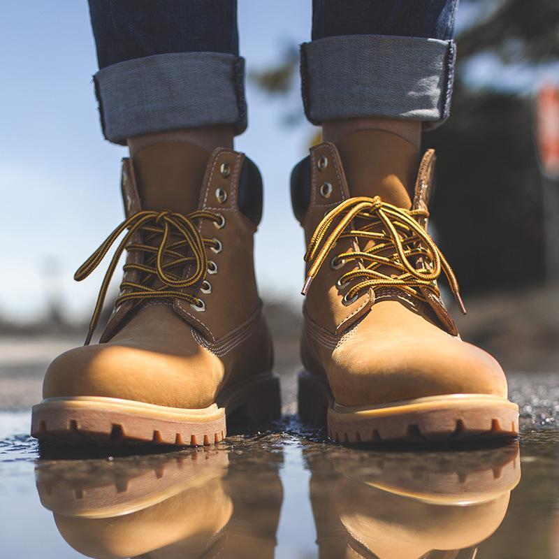 馬登春冬雪地靴馬丁靴男靴工裝短靴子厚底加絨踢不爛大黃靴潮-Retro's Wear