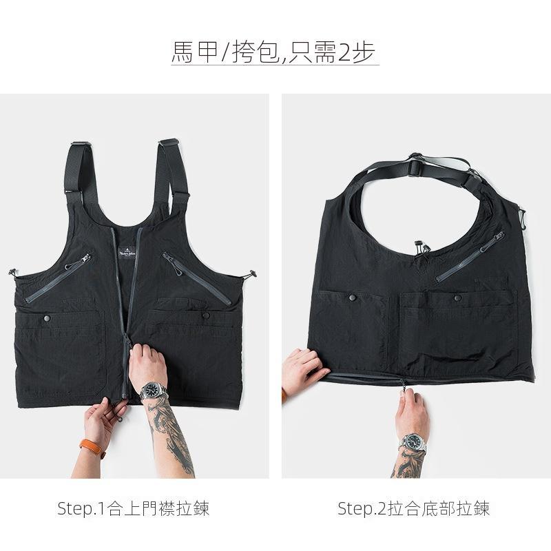 馬登工裝多口袋無袖尼龍馬甲背心戶外機能兩用挎包外套男-Retro's Wear