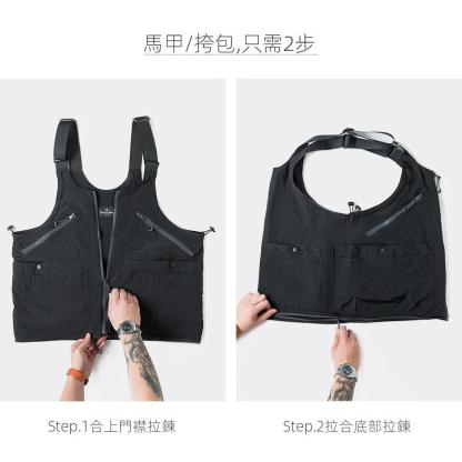 馬登工裝多口袋無袖尼龍馬甲背心戶外機能兩用挎包外套男-Retro's Wear