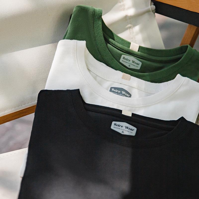 美式32支純棉長袖t恤圓弧下擺純色基礎款打底衫-Retro's Wear
