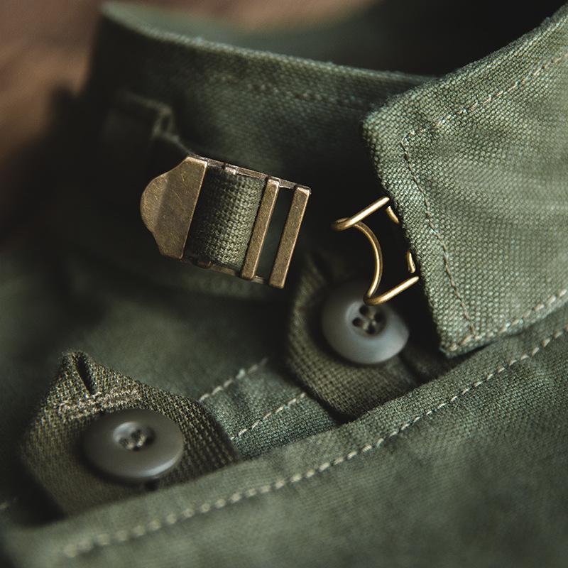 馬登工裝vintage瑞典機車夾克阿美哢嘰棉洗水軍綠色外套男-Retro's Wear