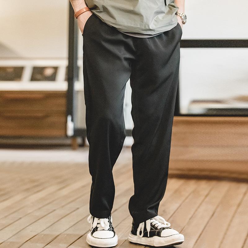 馬登工裝卡其垂墜感休閑褲抗皺免燙松緊腰直筒西裝長褲子男秋-Retro's Wear