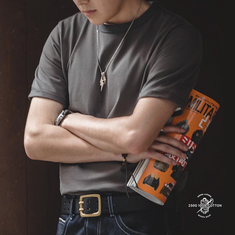 美式32支白色t恤內搭二本針夏季短袖打底衫男體-Retro's Wear