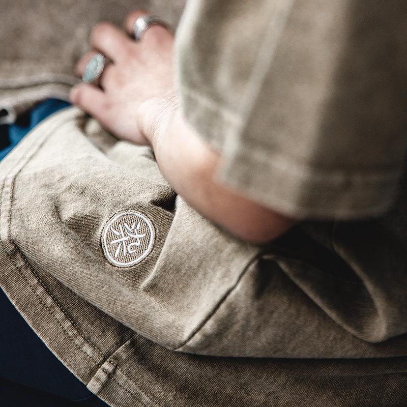 馬登工裝水洗做舊蠟染短Tee阿美哢嘰夏季休閒半袖男-Retro's Wear