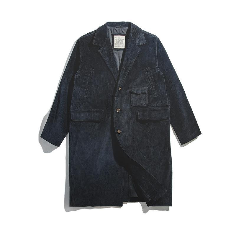 馬登工裝美式vintage燈芯絨風衣秋冬阿美咔嘰古巴領大衣男士外套-Retro's Wear