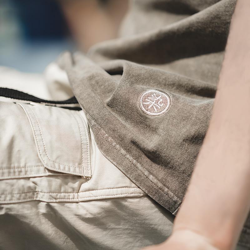 馬登工裝水洗做舊蠟染短Tee阿美哢嘰夏季休閒半袖男-Retro's Wear