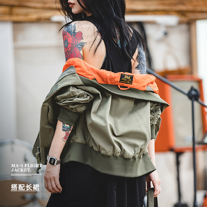 馬登女裝美式MA1飛行員空軍夾克外套vintage純棉短款棒球服秋-Retro's Wear