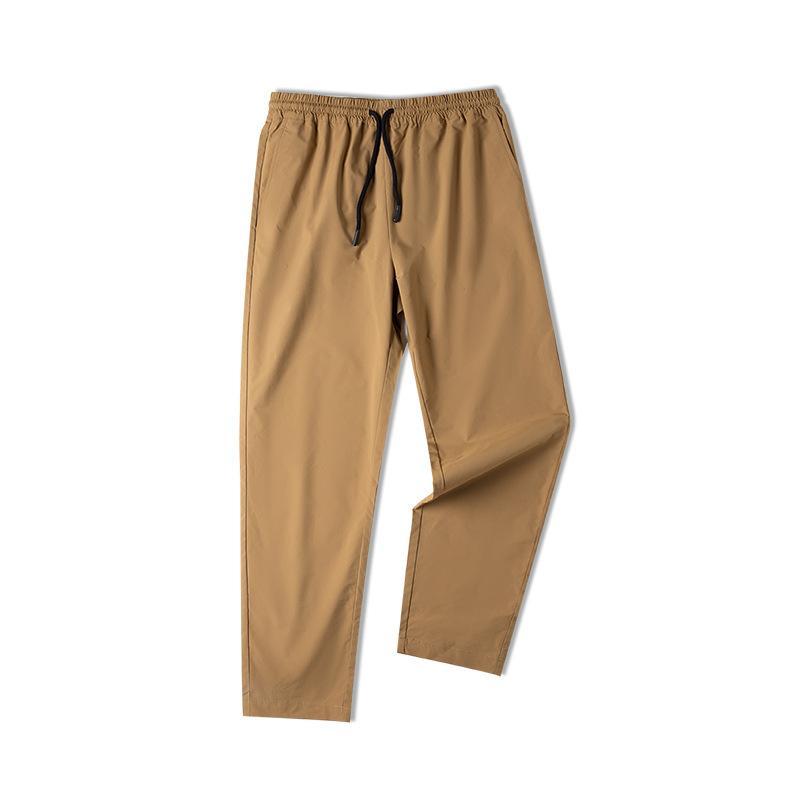 直筒中腰休閑褲四面微彈松緊腰抽繩長褲男春夏-Retro's Wear