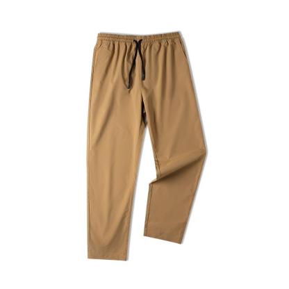 直筒中腰休閑褲四面微彈松緊腰抽繩長褲男春夏-Retro's Wear