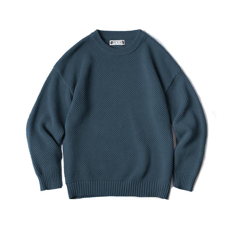 馬登工裝灰色鳳梨紋粗毛衣加厚實圓領落肩針織衫男秋-Retro's Wear