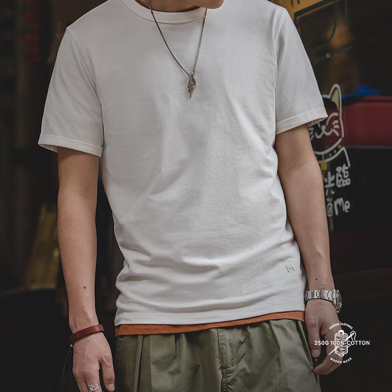 美式32支白色t恤內搭二本針夏季短袖打底衫男體-Retro's Wear