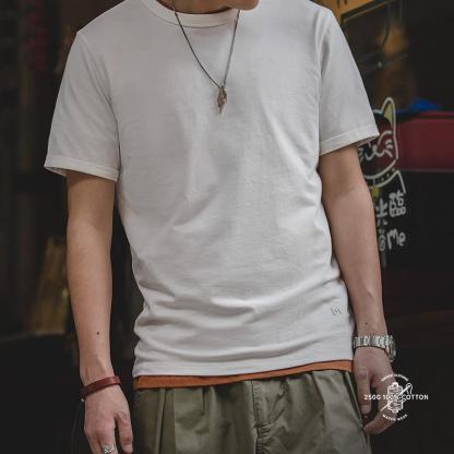 美式32支白色t恤內搭二本針夏季短袖打底衫男體-Retro's Wear