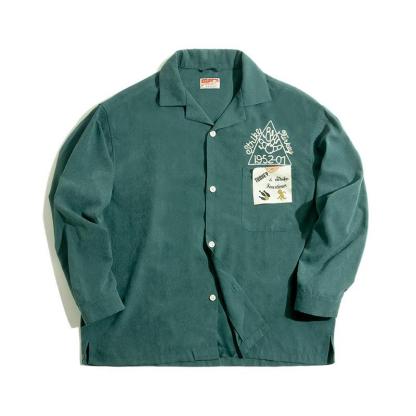 馬登工裝美式墨綠保齡球古巴領襯衫磨毛寬松桃皮打底男潮-Retro's Wear