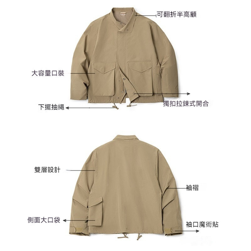 美式復古M65夾克多口袋翻領阿美咔嘰寬鬆卡其色外套男秋-Retro's Wear
