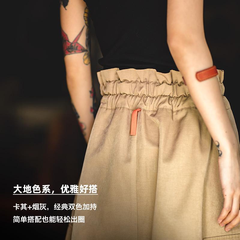 A字半身長裙高腰顯瘦收腰遮胯口袋工裝傘裙夏季-Retro's Wear