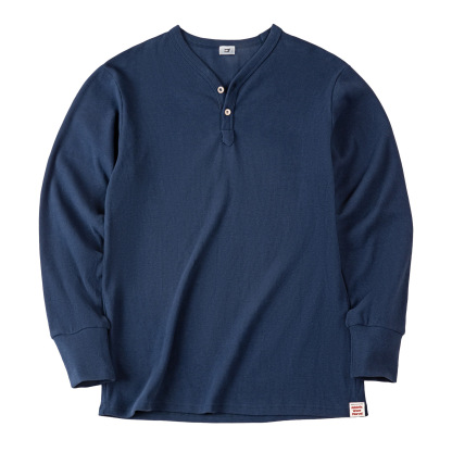 美式復古重磅亨利衫修身硬漢風純色休閒長袖T恤男秋-Retro's Wear