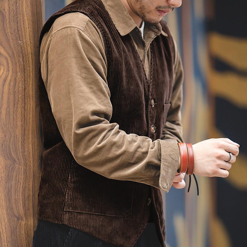 馬登工裝獵裝古著燈芯絨馬甲背心秋季阿美哢嘰英倫外套男-Retro's Wear