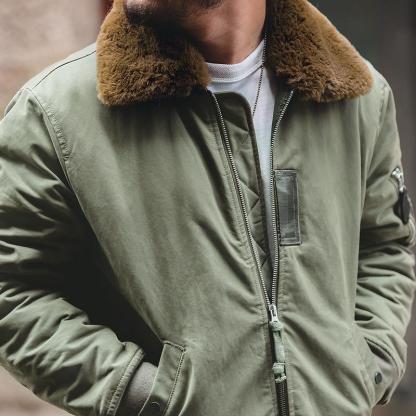 馬登工裝美式B15轟炸機軍事風夾克保暖翻毛領外套棉服男-Retro's Wear