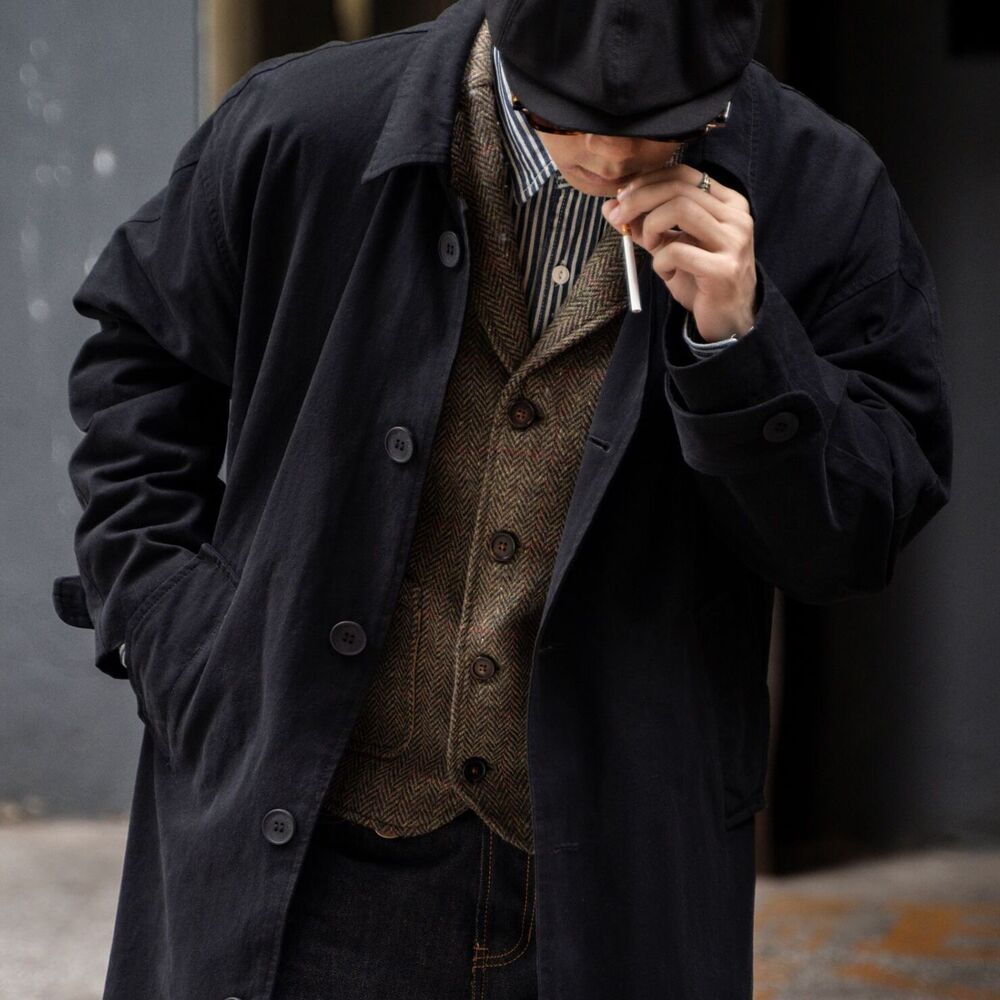 巴爾馬肯美式休閑工裝風衣中長款過膝寬松單排扣外套-Retro's Wear