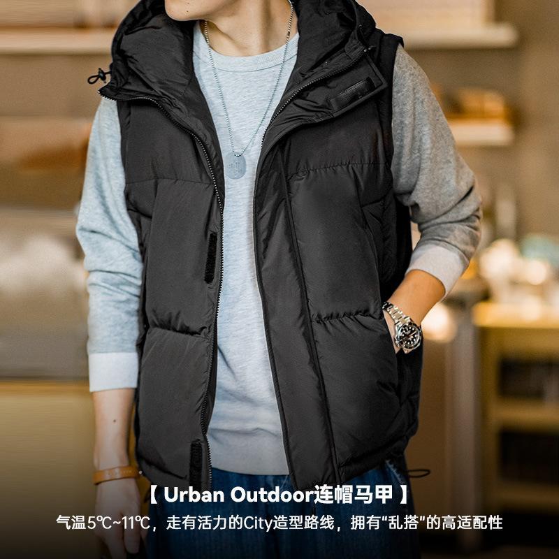 馬登工裝山系可拆卸羽絨服馬甲保暖機能連帽背心外套面包棉服男冬-Retro's Wear