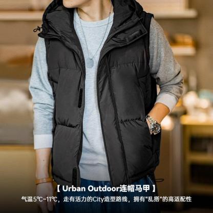 馬登工裝山系可拆卸羽絨服馬甲保暖機能連帽背心外套面包棉服男冬-Retro's Wear