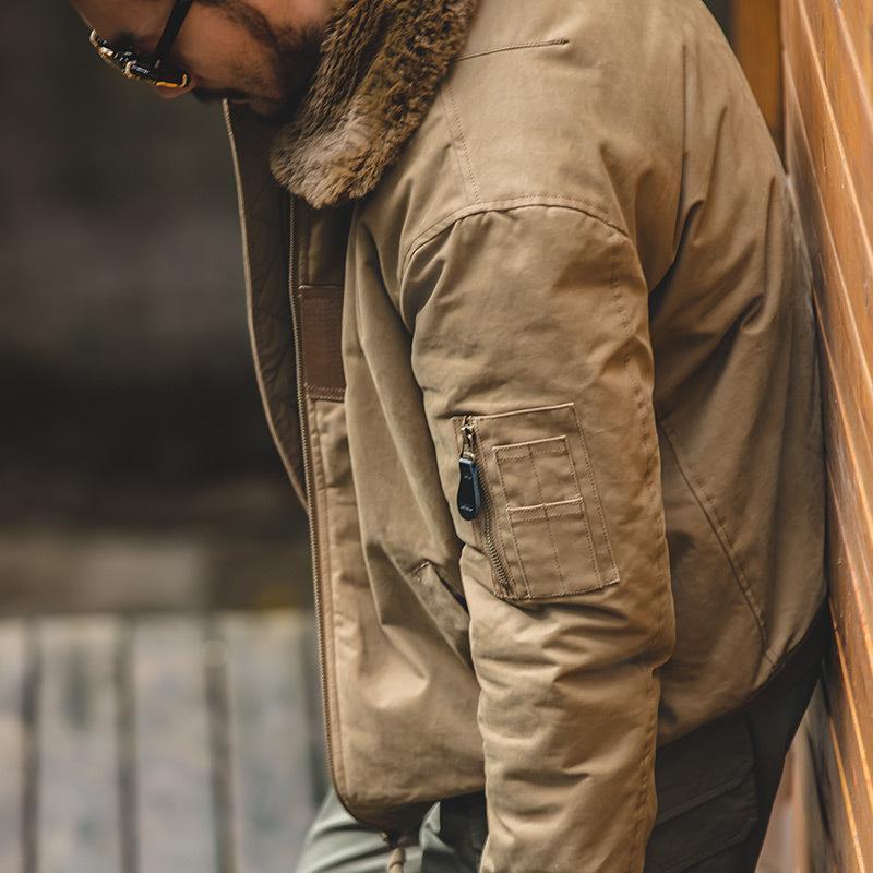 馬登工裝美式B15轟炸機軍事風夾克保暖翻毛領外套棉服男-Retro's Wear