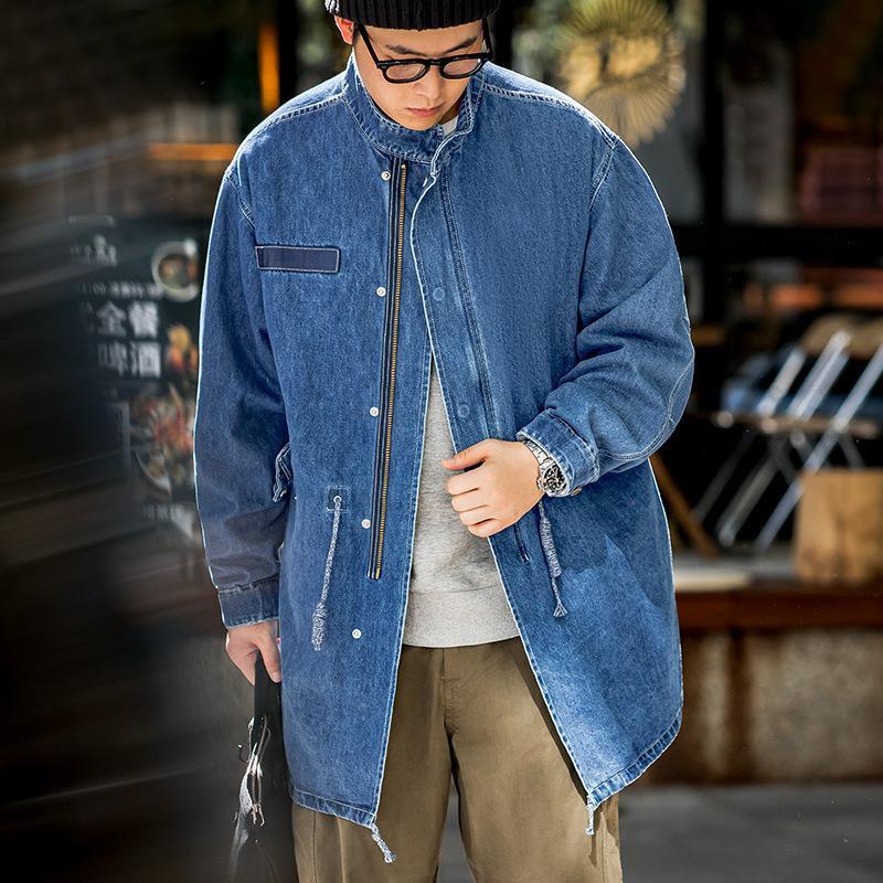 美式M65丹寧牛仔魚尾風衣寬松廓形中長款外套男秋季-Retro's Wear