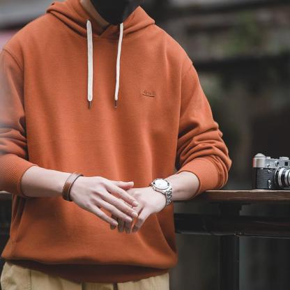 馬登工裝灰色連帽衛衣阿美哢嘰純色運動帽衫男-Retro's Wear