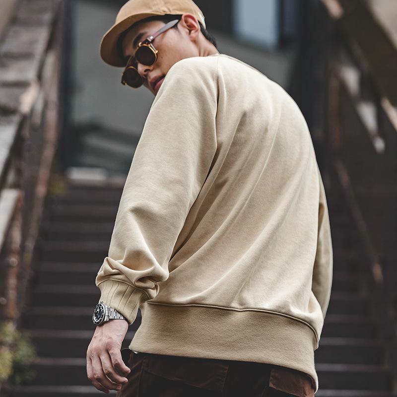 馬登工裝美式無帽純色圓領衛衣春秋阿美哢嘰黑色外套男潮-Retro's Wear