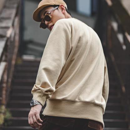 馬登工裝美式無帽純色圓領衛衣春秋阿美哢嘰黑色外套男潮-Retro's Wear