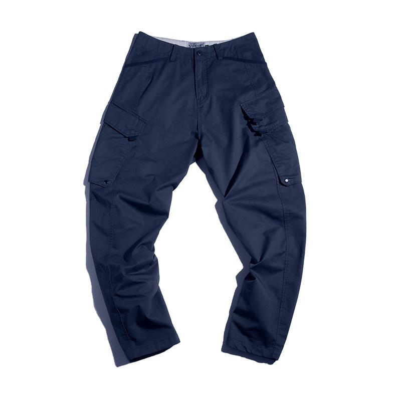 馬登工裝美式彎刀大口袋立體剪裁束腳褲抽繩軍綠色九分褲男潮-Retro's Wear