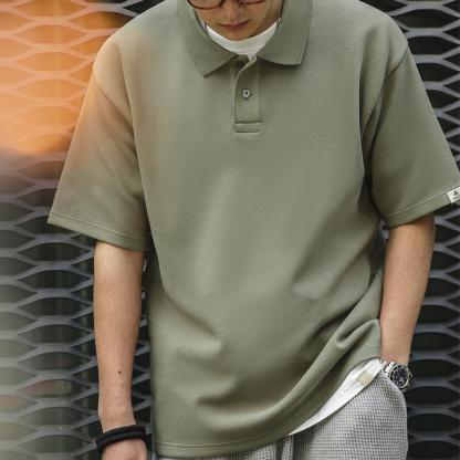 馬登工裝寬鬆珠地空氣棉polo衫夏季免燙翻領短袖T恤男潮-Retro's Wear