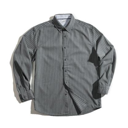 馬登工裝美式著磨毛條紋襯衫休閑長袖上衣男士潮-Retro's Wear