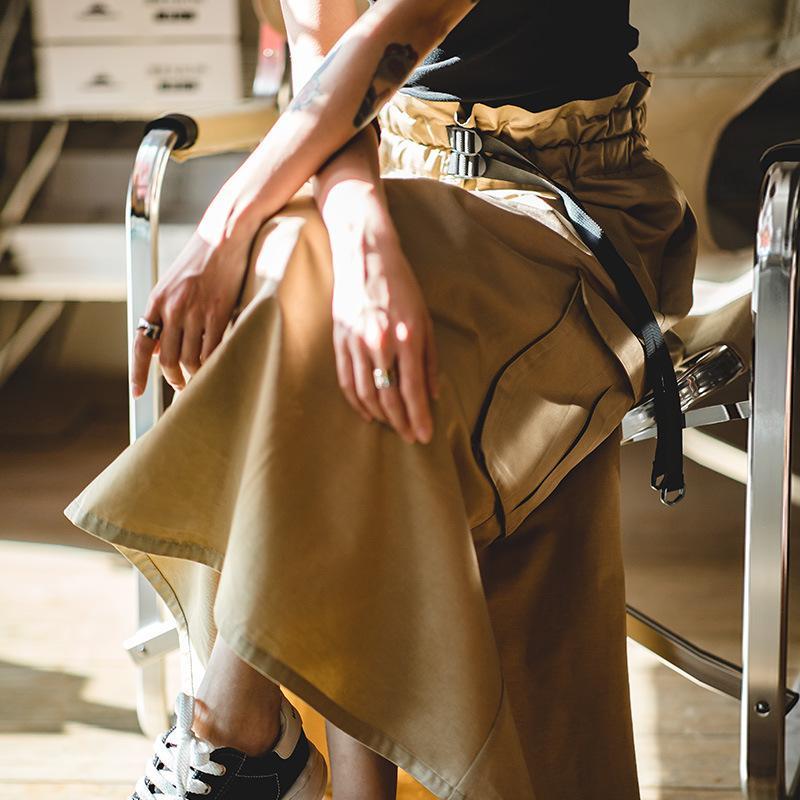 A字半身長裙高腰顯瘦收腰遮胯口袋工裝傘裙夏季-Retro's Wear