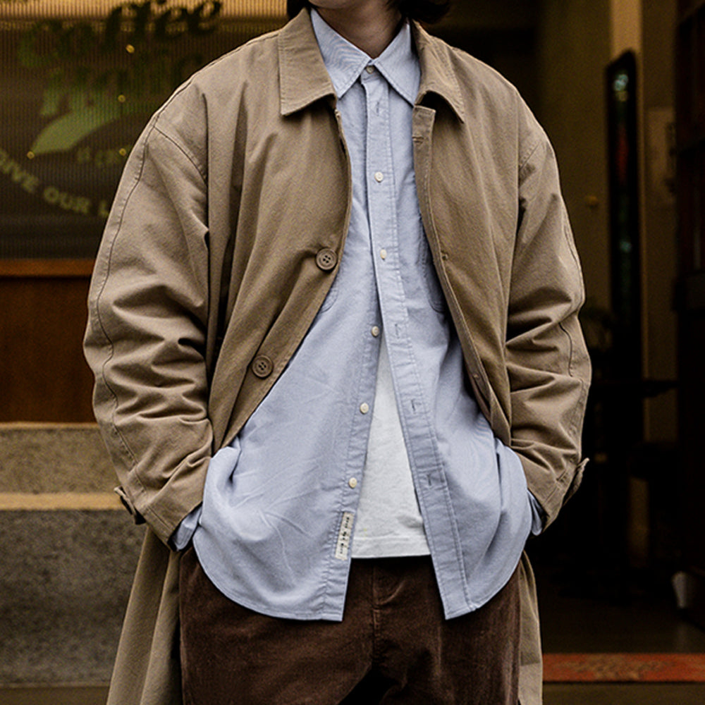 巴爾馬肯美式休閑工裝風衣中長款過膝寬松單排扣外套-Retro's Wear