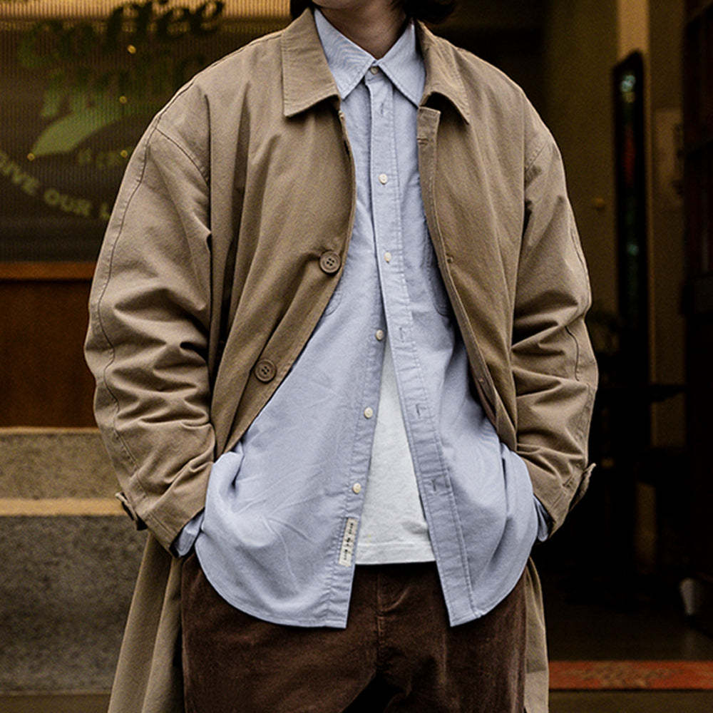 巴爾馬肯美式休閑工裝風衣中長款過膝寬松單排扣外套-Retro's Wear