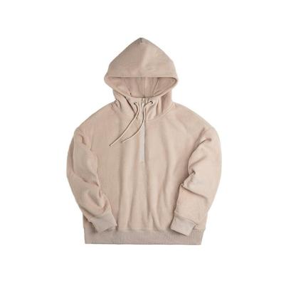 馬登女裝秋冬軟糯搖粒加絨拉鏈套頭衫正肩純黑色長袖連帽衛衣-Retro's Wear