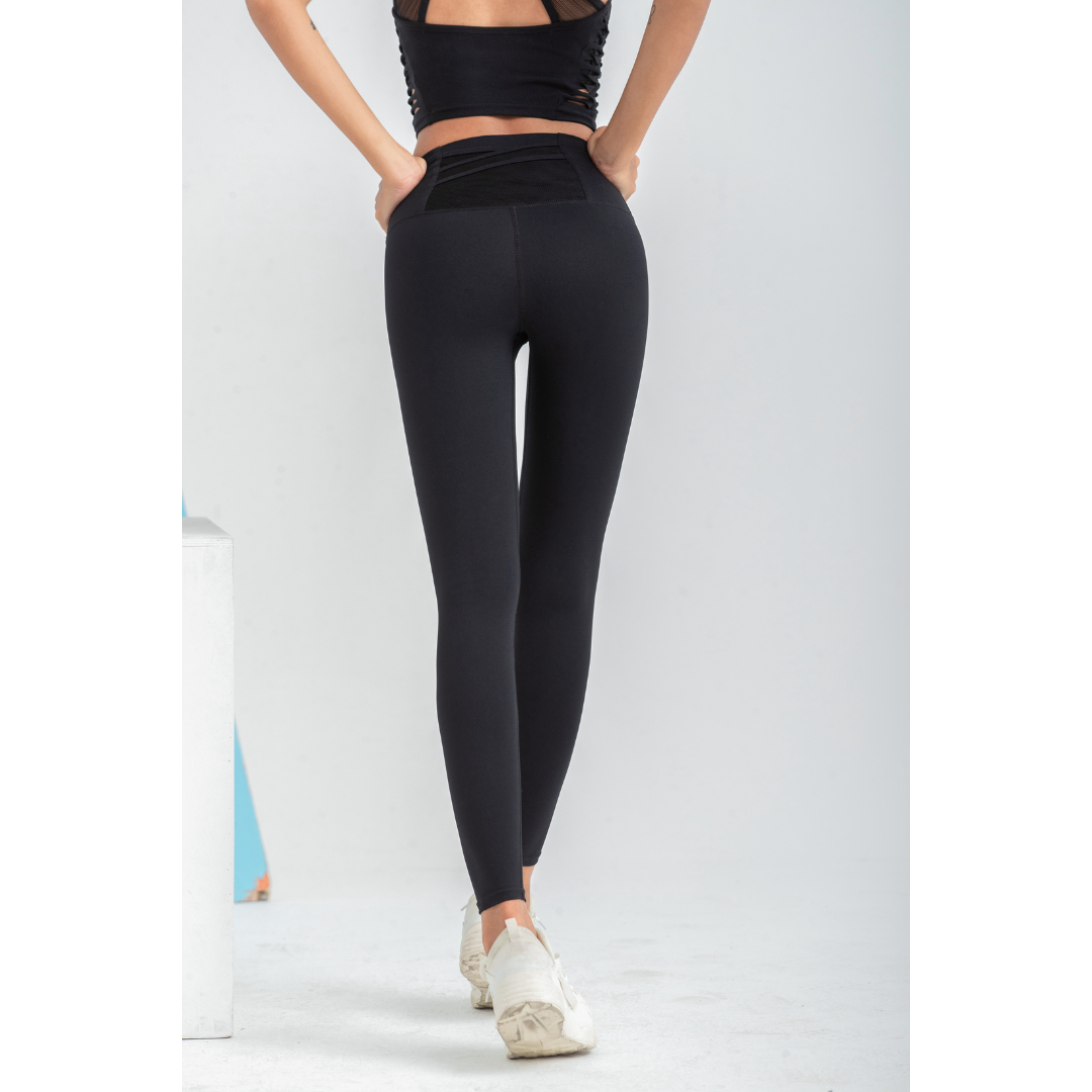Crisscross Strapped Mesh Back Pockets Gentle Compression Ankle Tights-Ambrosia Daily