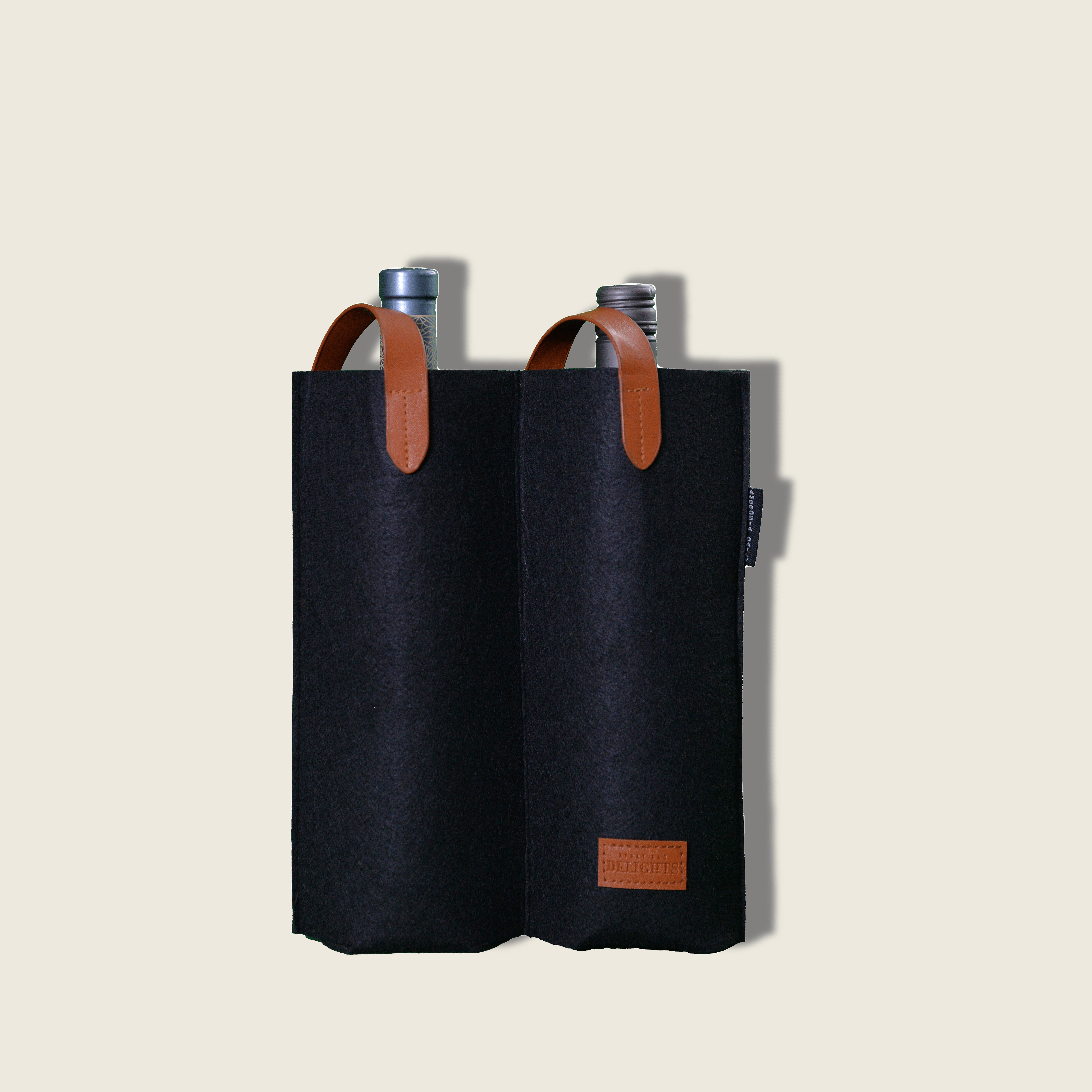 Charcoal Black Woolly Texture Eco-Friendly — COZY Felt Bottle Carrier (Duo Bottles)-Ambrosia Daily