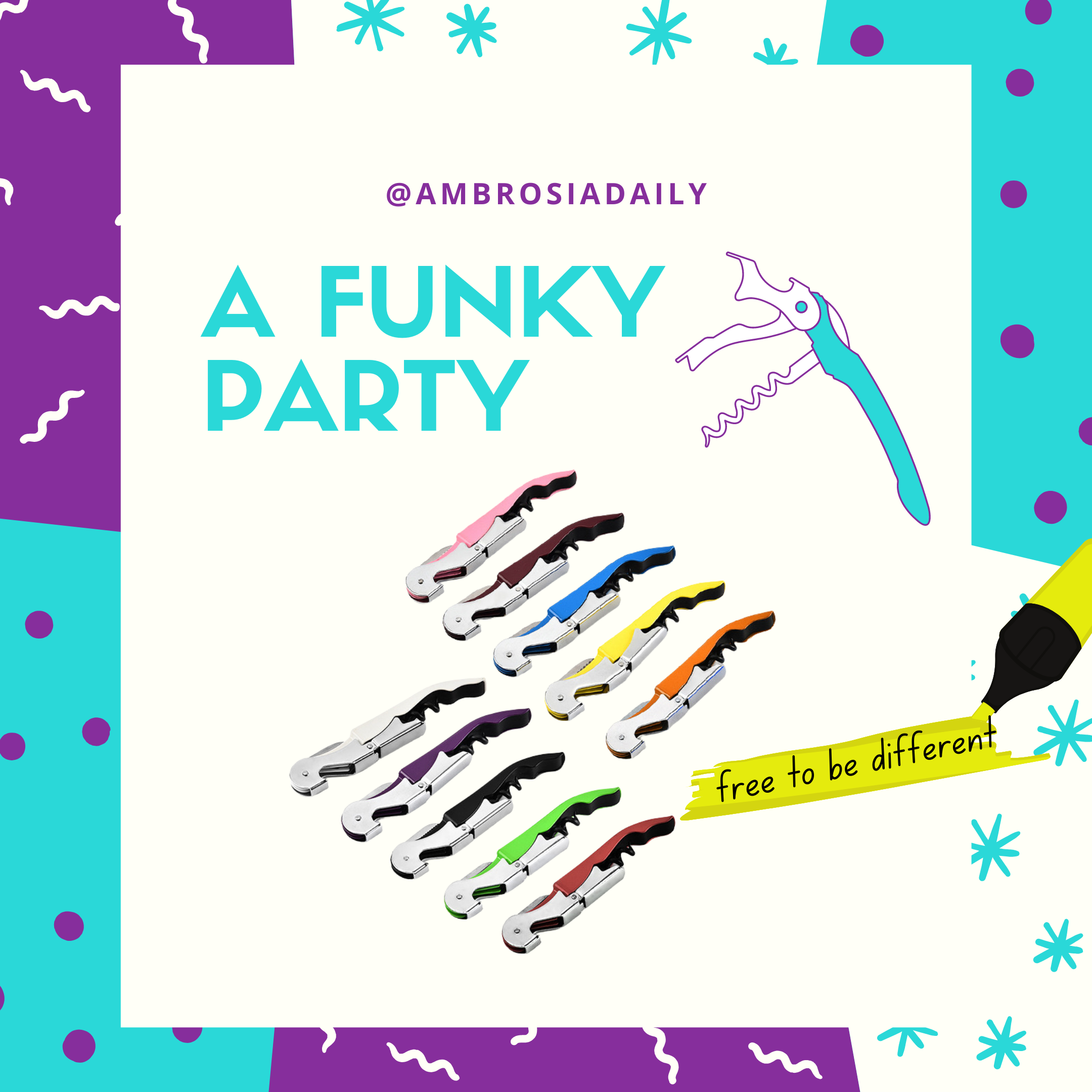 Colourful Stainless Steel Corkscrew Bottle OpenerAmbrosia DailyDouble