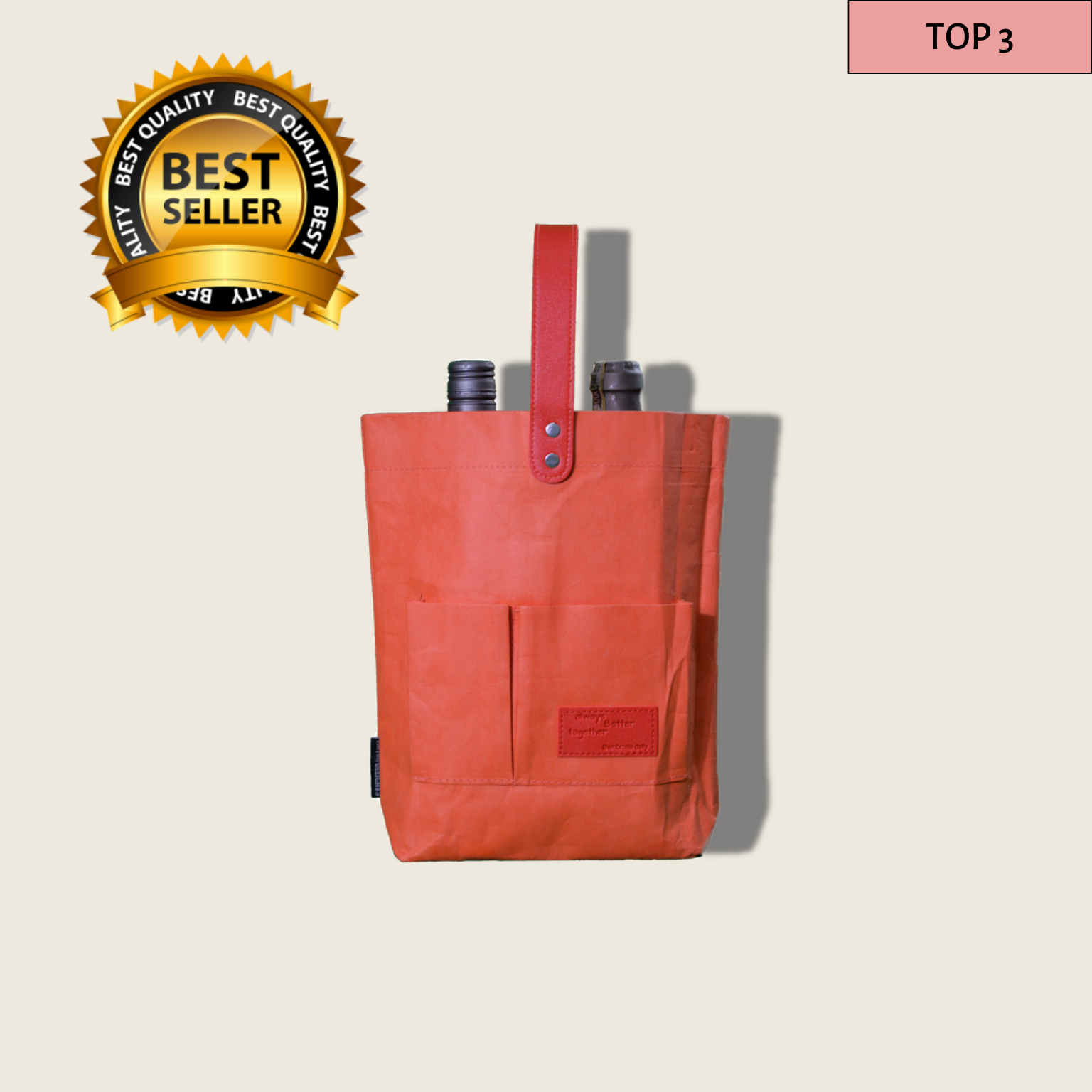 Innovative Washable Kraft Paper Tote Bag Environmentally Friendly Duo Bottle Carrier — Tiger Orange-Ambrosia Daily