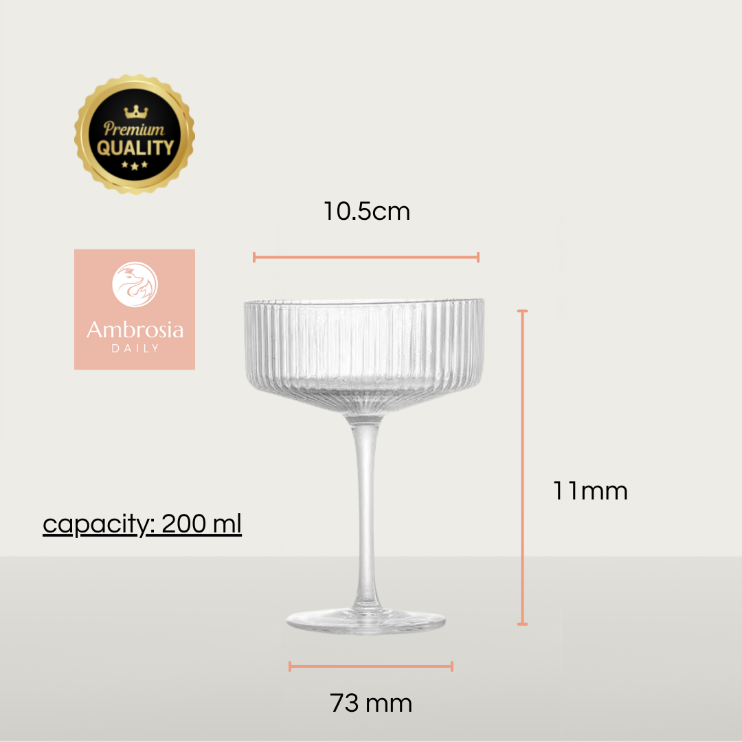 Champagne/Cocktail Clear RibbedGlass Coupe (set of 4) 