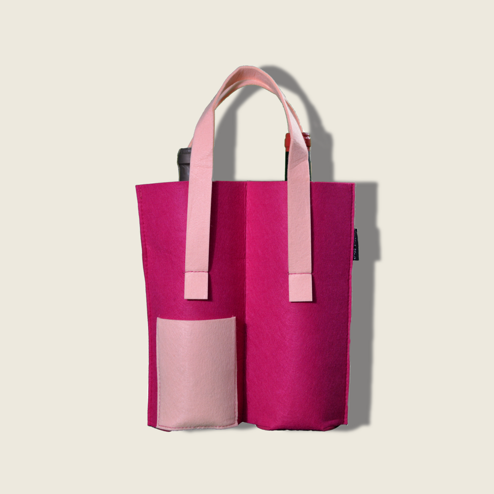 Magenta Pink with Flamingo Pink Hand Straps  — COZY Felt Bottle Carrier (Duo Bottles)-Ambrosia Daily