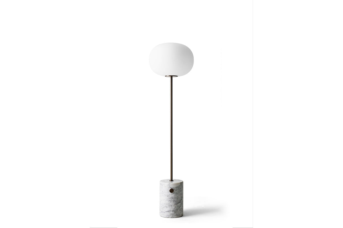 brass and white floor lamp