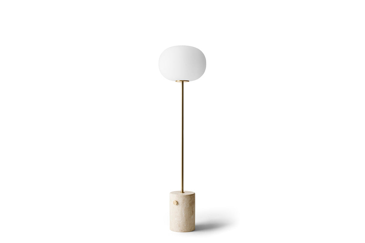 brass and white floor lamp