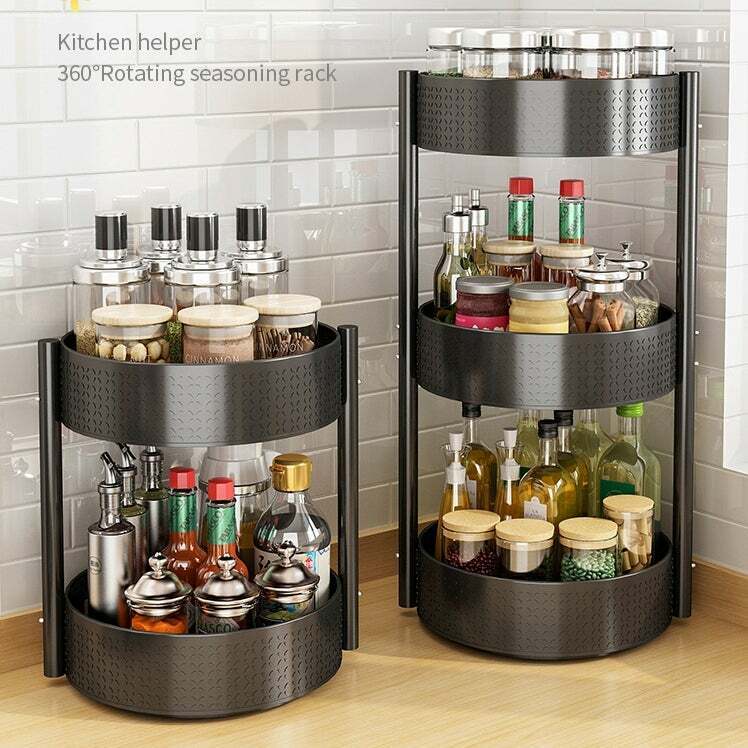 Sleek black rotating tray / kitchen seasoning organizer